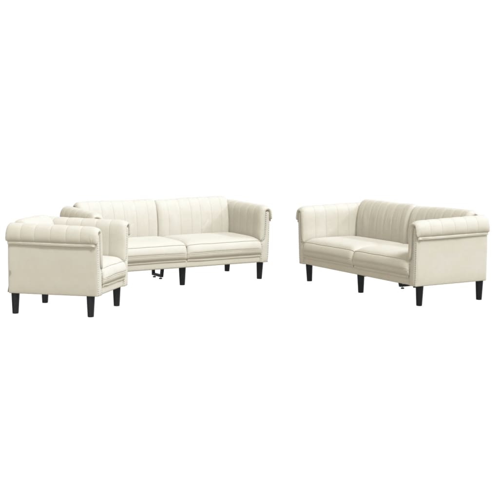 vidaXL Set de canapele, 3 piese, crem, catifea vidaXL Set de canapele, 3 piese, crem, catifea