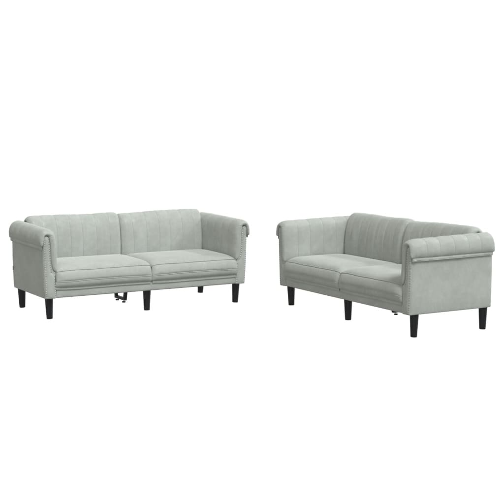 vidaXL Set canapea, 2 piese, gri deschis, catifea vidaXL Set canapea, 2 piese, gri deschis, catifea