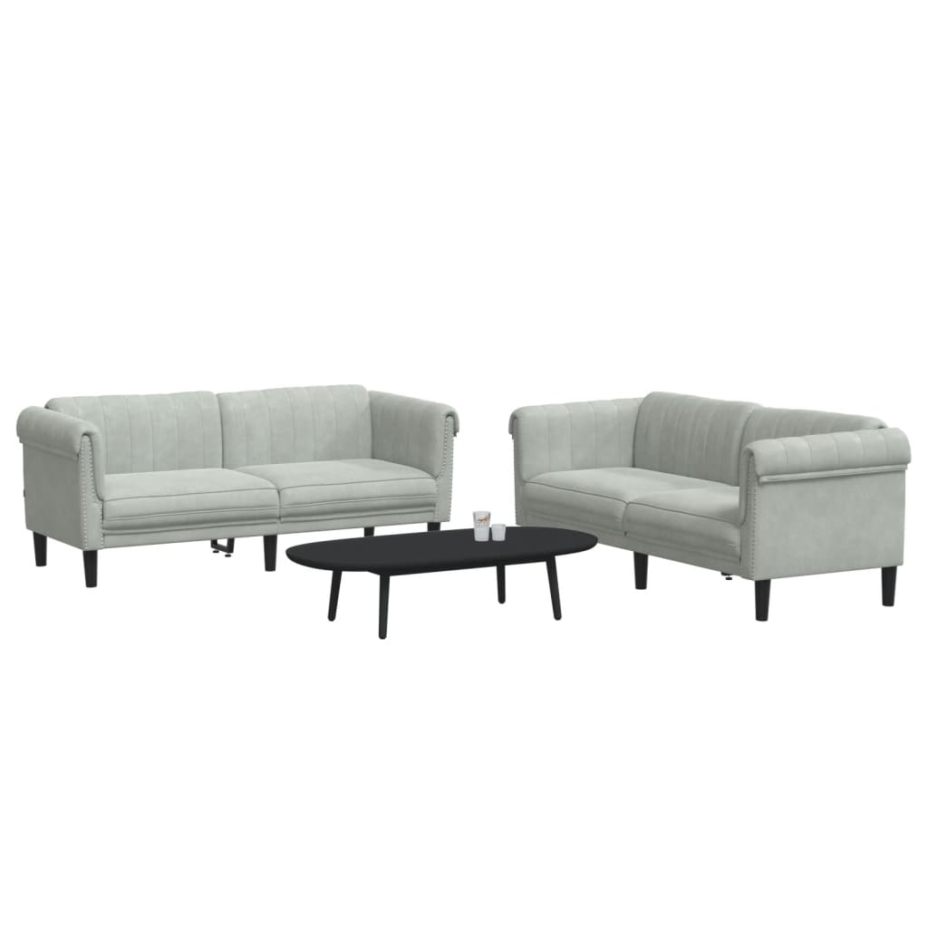 vidaXL Set canapea, 2 piese, gri deschis, catifea vidaXL Set canapea, 2 piese, gri deschis, catifea