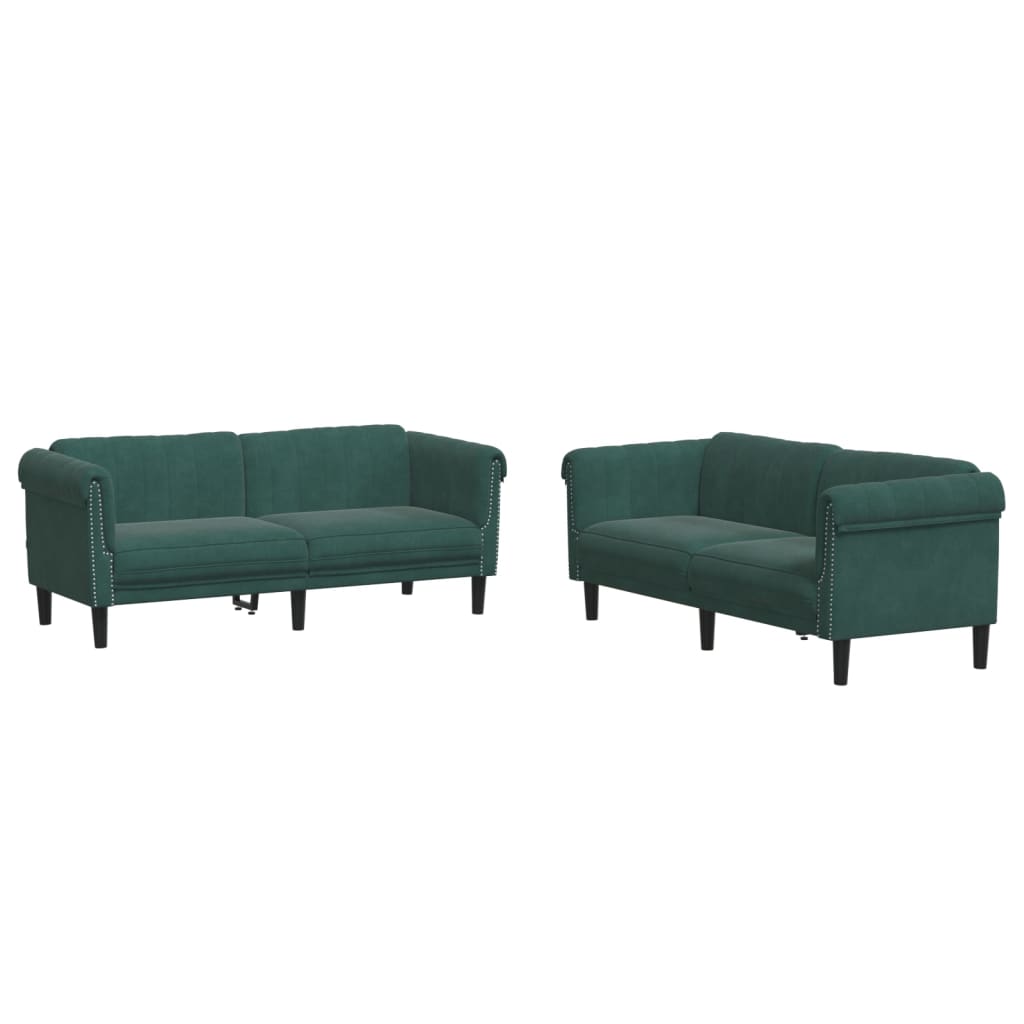 vidaXL Set canapele, 2 piese, verde închis, catifea vidaXL Set canapele, 2 piese, verde închis, catifea