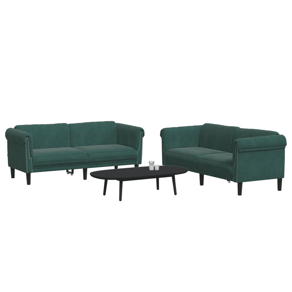 vidaXL Set canapele, 2 piese, verde închis, catifea vidaXL Set canapele, 2 piese, verde închis, catifea