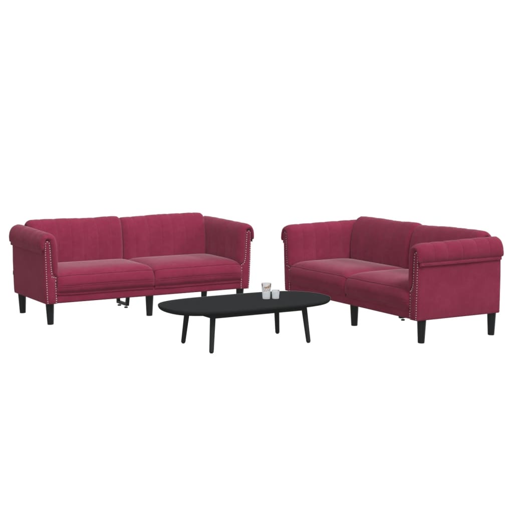vidaXL Set canapele, 2 piese, roșu vin, catifea