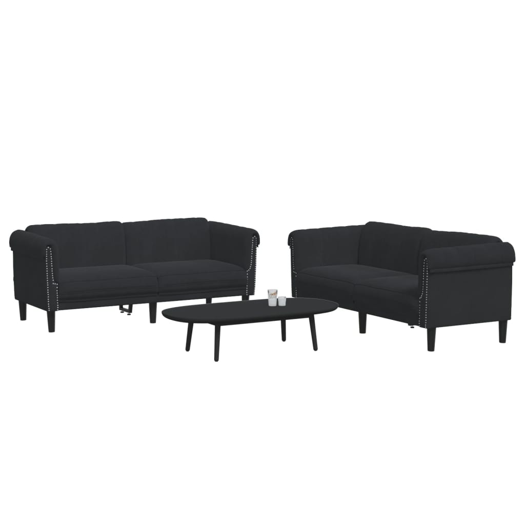vidaXL Set canapea 2 piese, negru, catifea
