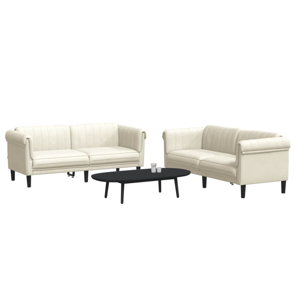 vidaXL Set canapea 2 piese, crem, catifea