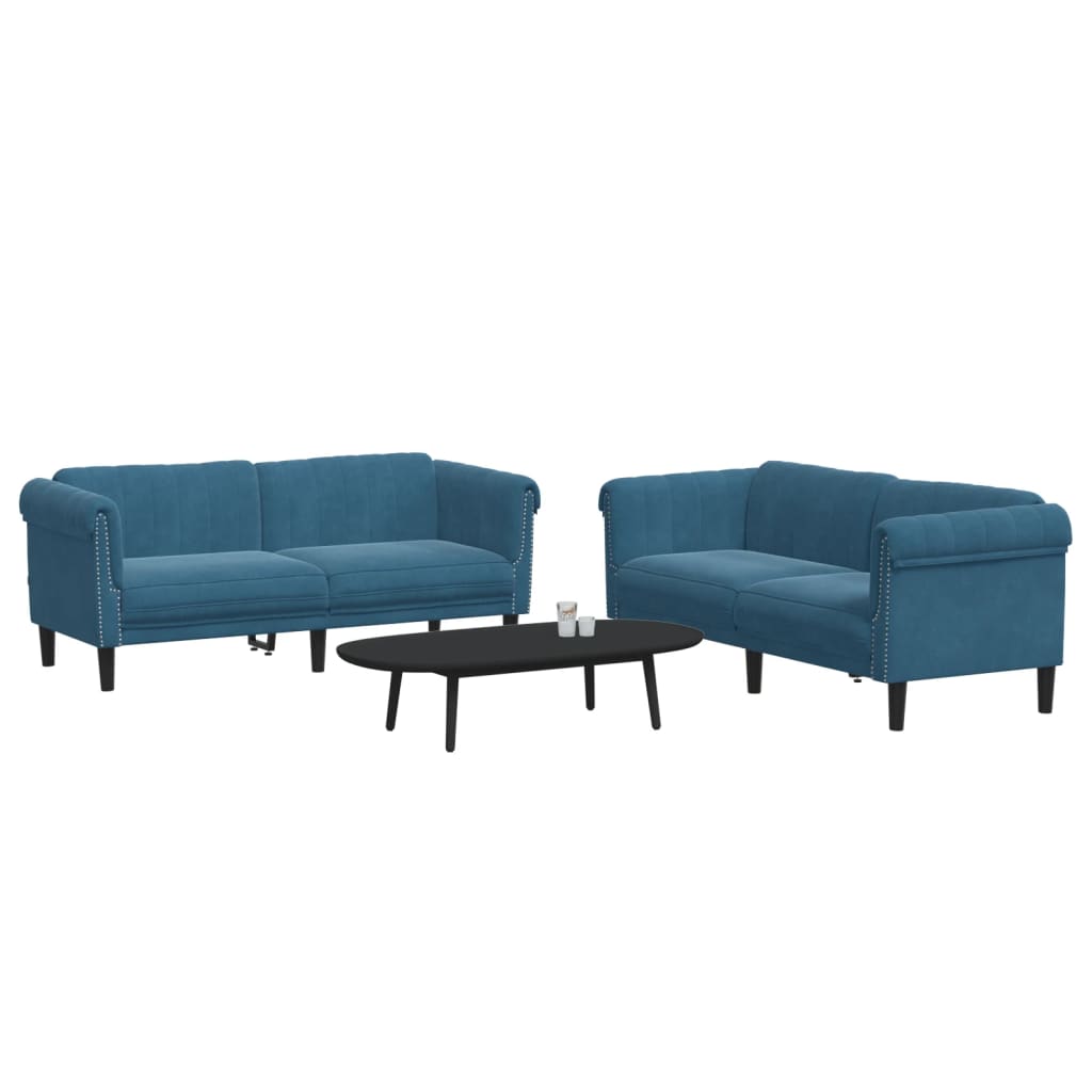 vidaXL Set canapea 2 piese, albastru, catifea