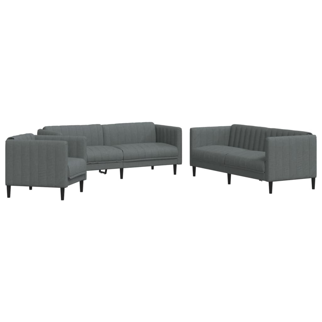 vidaXL Set de canapele, 3 piese, gri închis, textil vidaXL Set de canapele, 3 piese, gri închis, textil