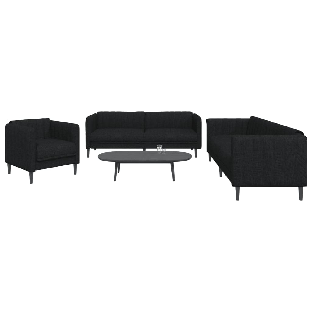 vidaXL Set de canapele, 3 piese, negru, textil vidaXL Set de canapele, 3 piese, negru, textil