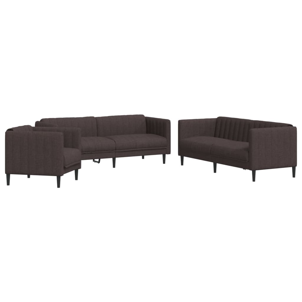 vidaXL Set canapele, 3 piese, maro închis, material textil vidaXL Set canapele, 3 piese, maro închis, material textil