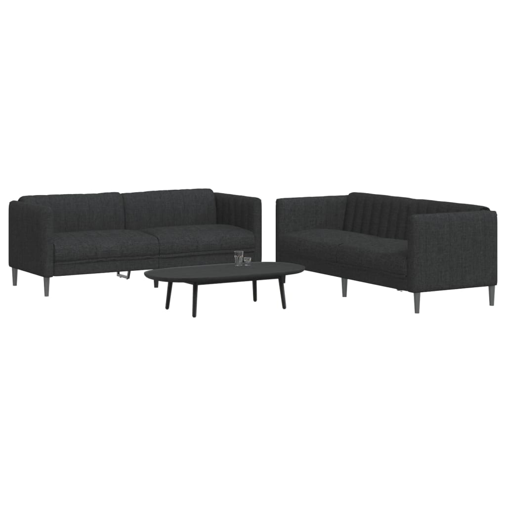 vidaXL Set de canapele, 2 piese, negru, material textil vidaXL Set de canapele, 2 piese, negru, material textil