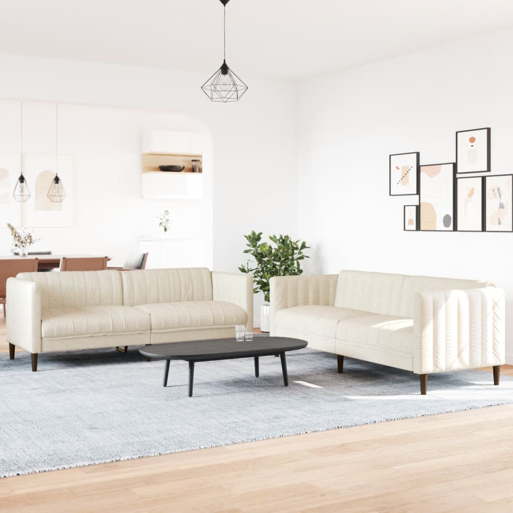 vidaXL Set de canapele, 2 piese, crem, material textil