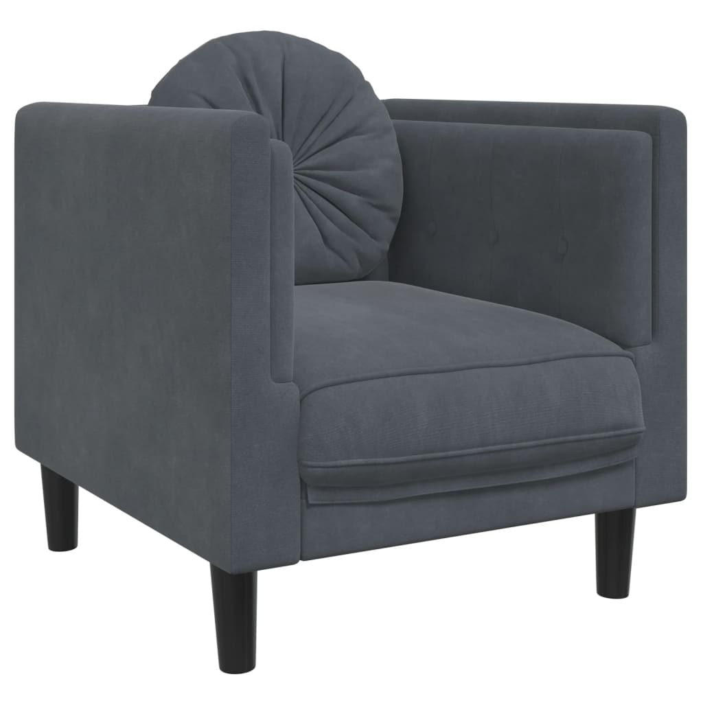 vidaXL Set canapea cu perne, 3 piese, gri închis, catifea