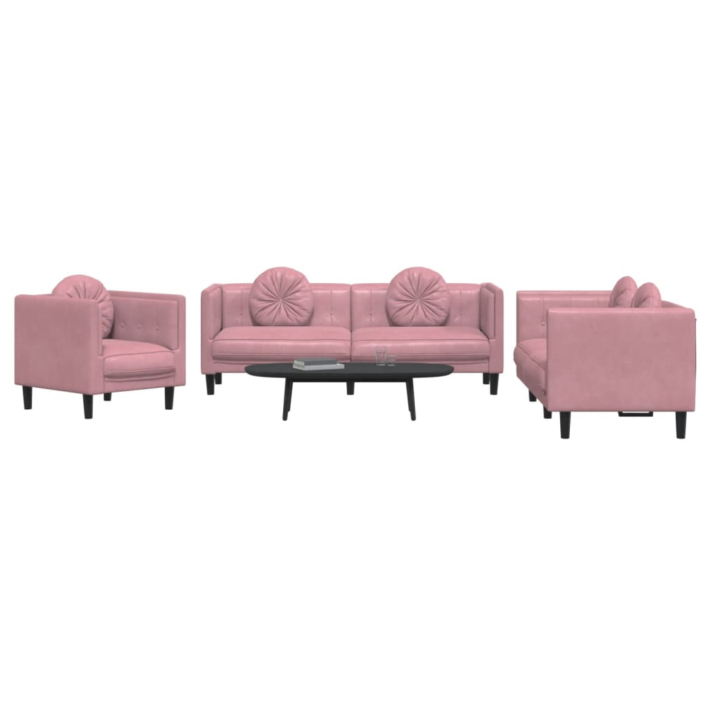 vidaXL Set canapea cu perne, 3 piese, roz, catifea