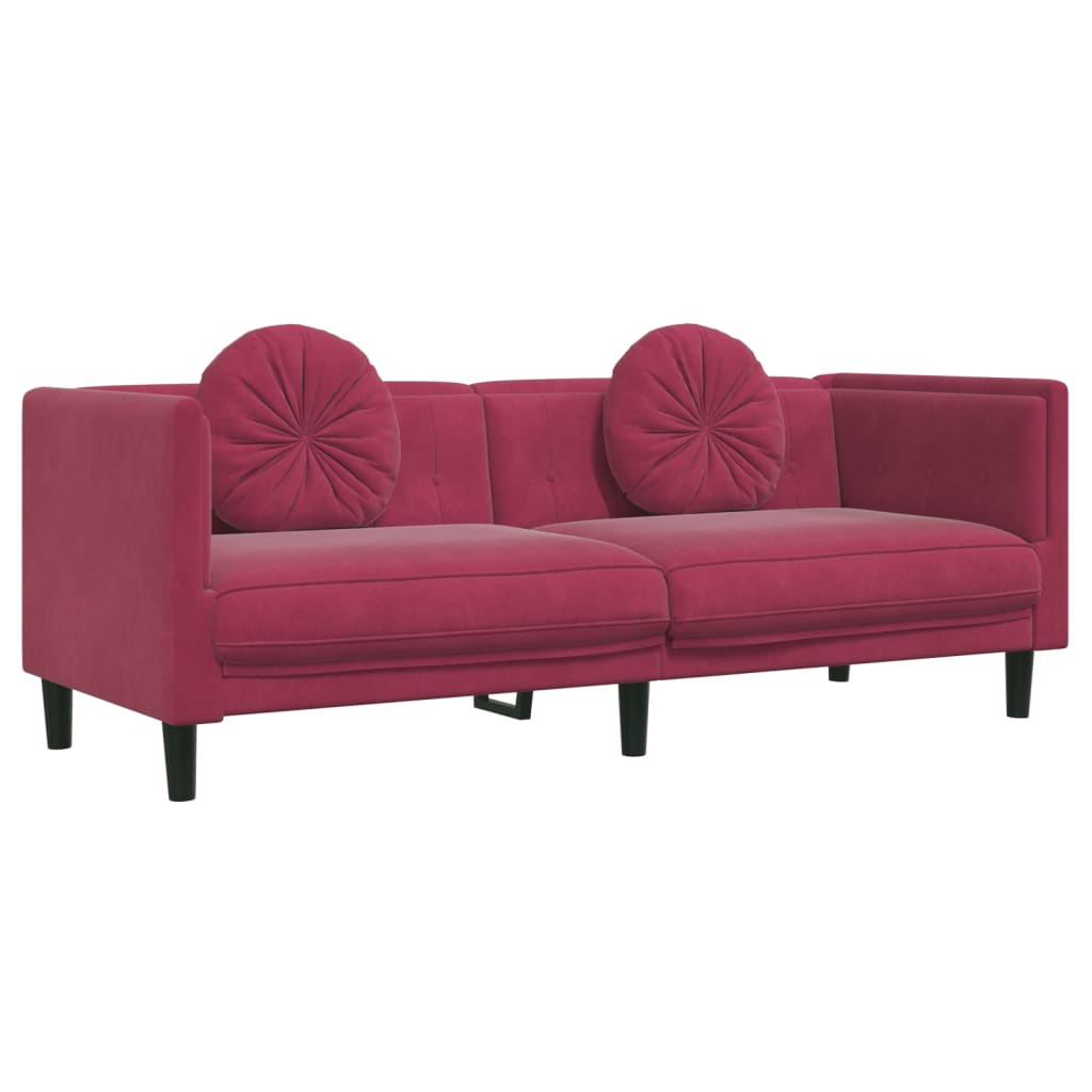 vidaXL Set canapele cu perne, 3 piese, roșu vin, catifea vidaXL Set canapele cu perne, 3 piese, roșu vin, catifea