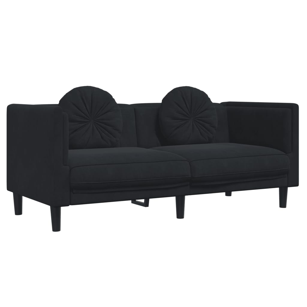 vidaXL Set de canapele cu perne, 3 piese, negru, catifea vidaXL Set de canapele cu perne, 3 piese, negru, catifea
