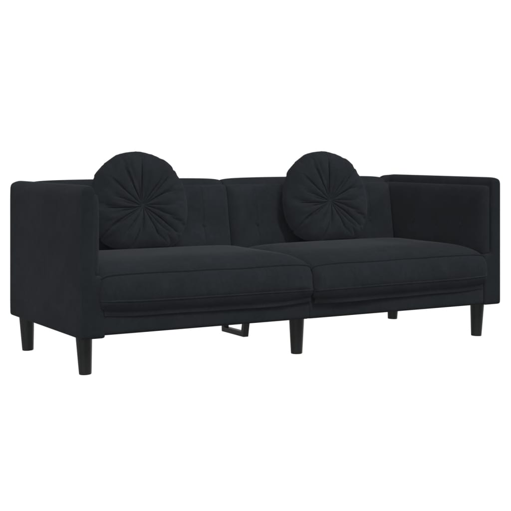 vidaXL Set de canapele cu perne, 3 piese, negru, catifea vidaXL Set de canapele cu perne, 3 piese, negru, catifea