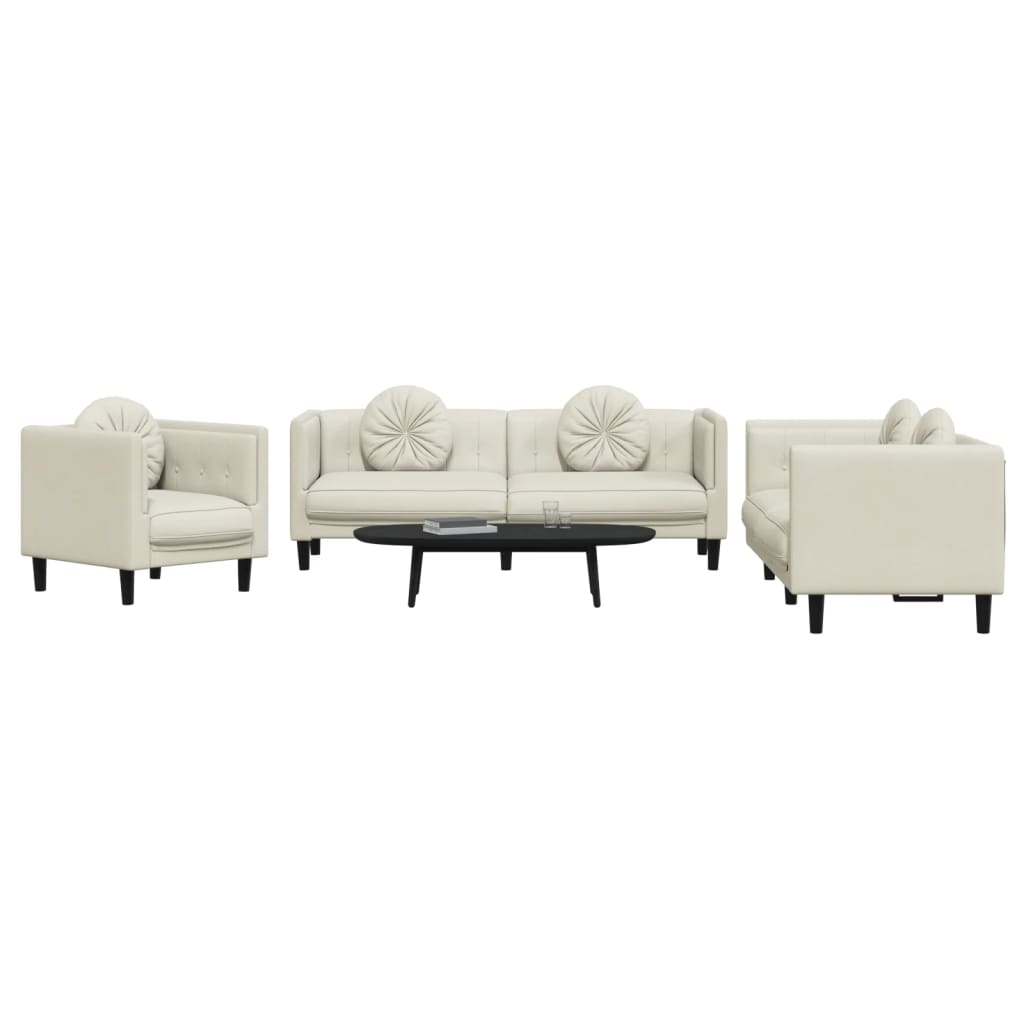 vidaXL Set de canapele cu perne, 3 piese, crem, catifea vidaXL Set de canapele cu perne, 3 piese, crem, catifea