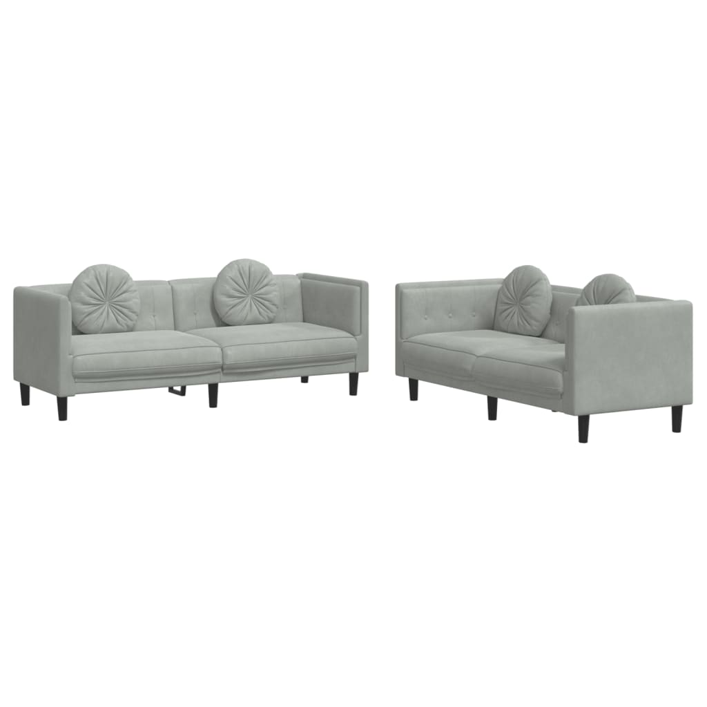 vidaXL Set canapea cu perne, 2 piese, gri deschis, catifea