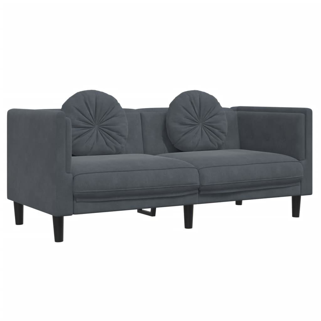 vidaXL Set canapea cu perne, 2 piese, gri închis, catifea