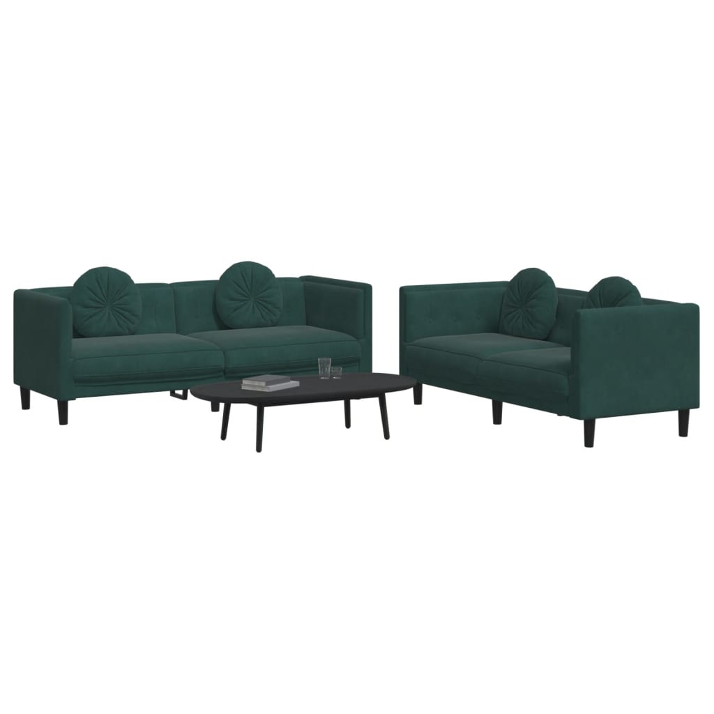 vidaXL Set canapea cu perne, 2 piese, verde închis, catifea