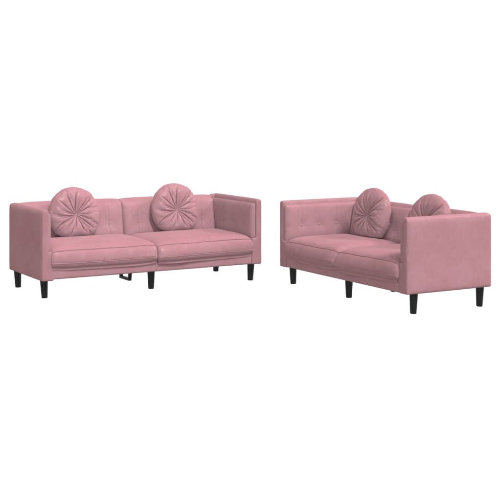 vidaXL Set canapea cu perne, 2 piese, roz, catifea