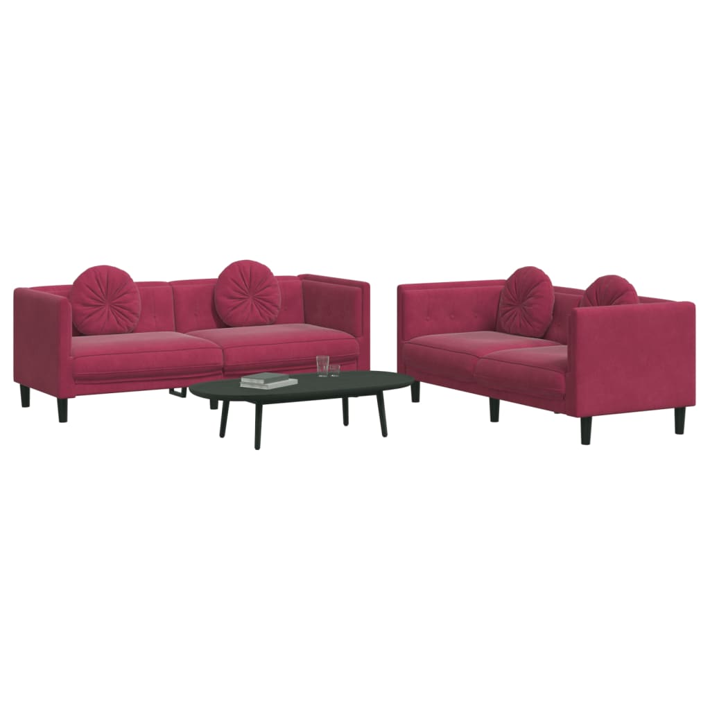 vidaXL Set canapele cu perne, 2 piese, roșu vin, catifea
