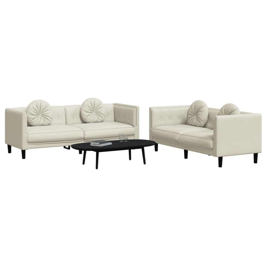 vidaXL Set de canapele cu perne, 2 piese, crem, catifea