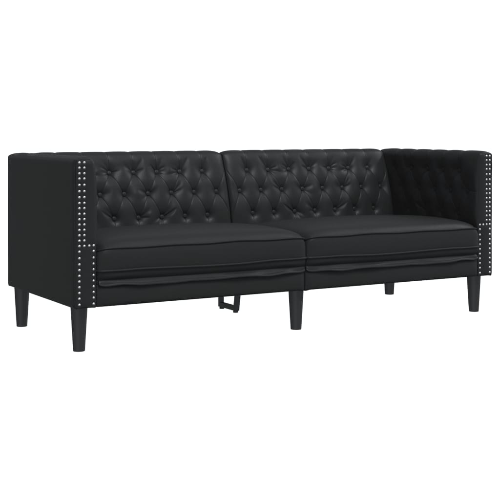 vidaXL Set canapele Chesterfield cu 3 locuri, negru, piele eco. vidaXL Set canapele Chesterfield cu 3 locuri, negru, piele eco.