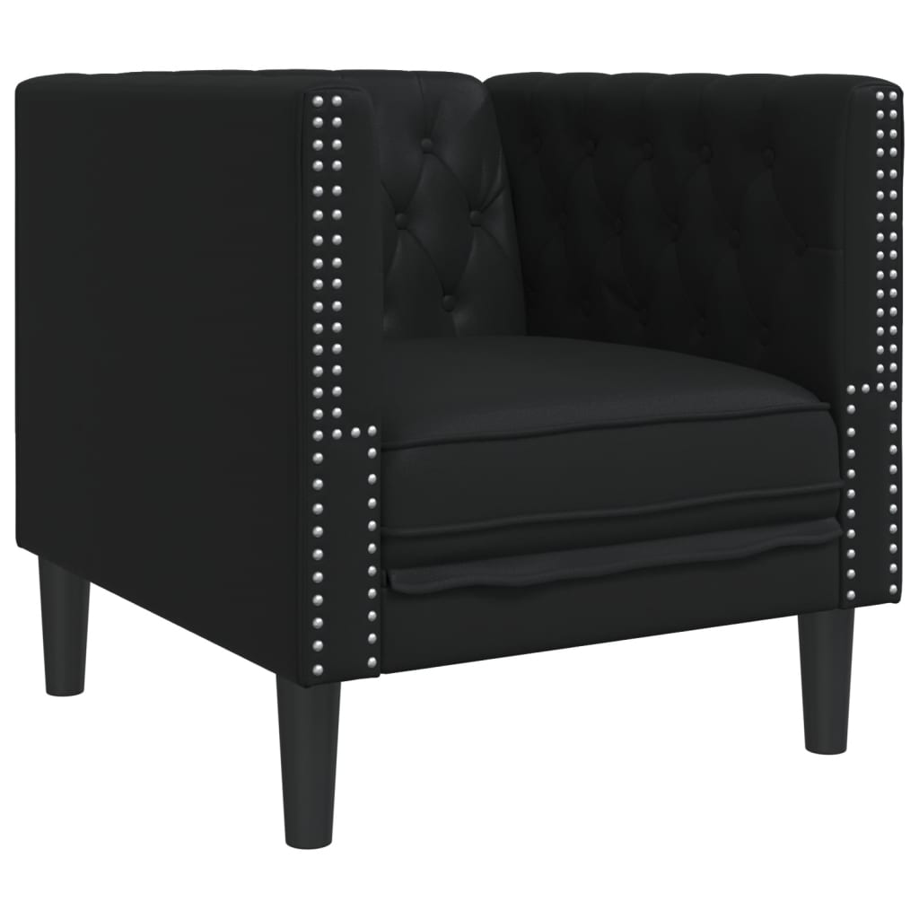 vidaXL Set canapele Chesterfield cu 3 locuri, negru, piele eco. vidaXL Set canapele Chesterfield cu 3 locuri, negru, piele eco.