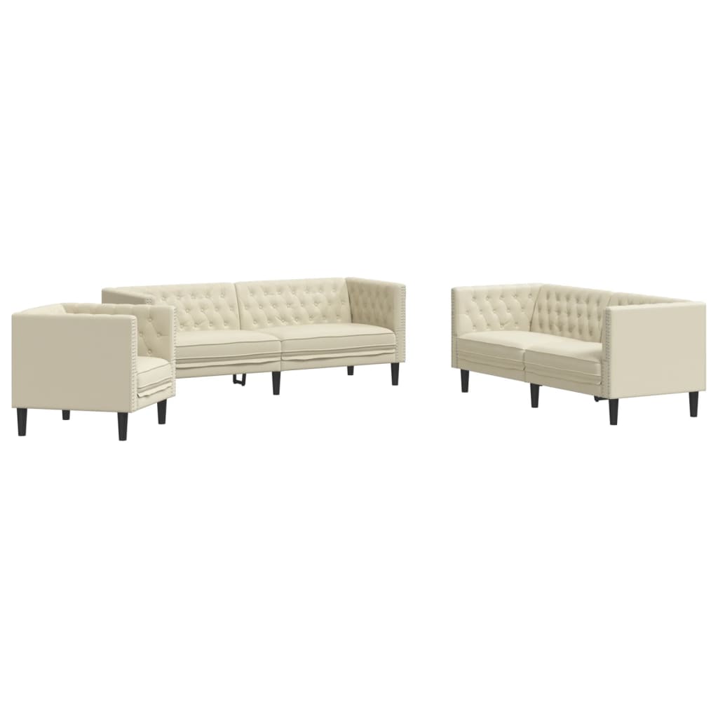 vidaXL Set canapele Chesterfield cu 3 locuri, crem, piele eco. vidaXL Set canapele Chesterfield cu 3 locuri, crem, piele eco.