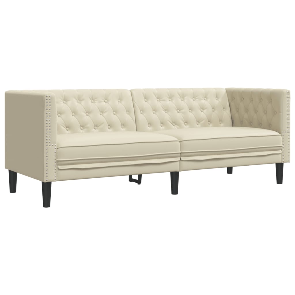 vidaXL Set canapele Chesterfield cu 3 locuri, crem, piele eco. vidaXL Set canapele Chesterfield cu 3 locuri, crem, piele eco.