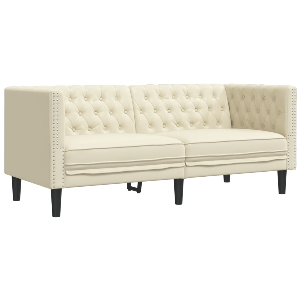 vidaXL Set canapele Chesterfield cu 3 locuri, crem, piele eco. vidaXL Set canapele Chesterfield cu 3 locuri, crem, piele eco.