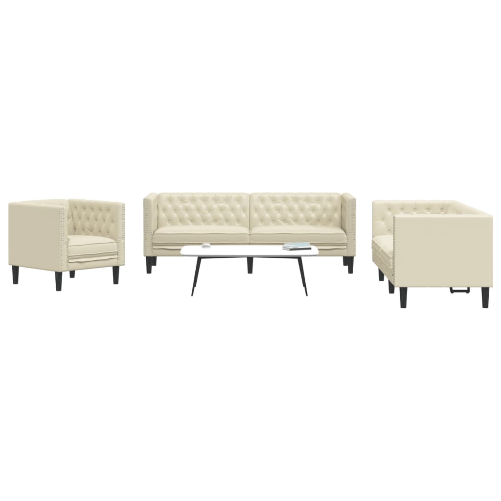 vidaXL Set canapele Chesterfield cu 3 locuri, crem, piele eco. vidaXL Set canapele Chesterfield cu 3 locuri, crem, piele eco.