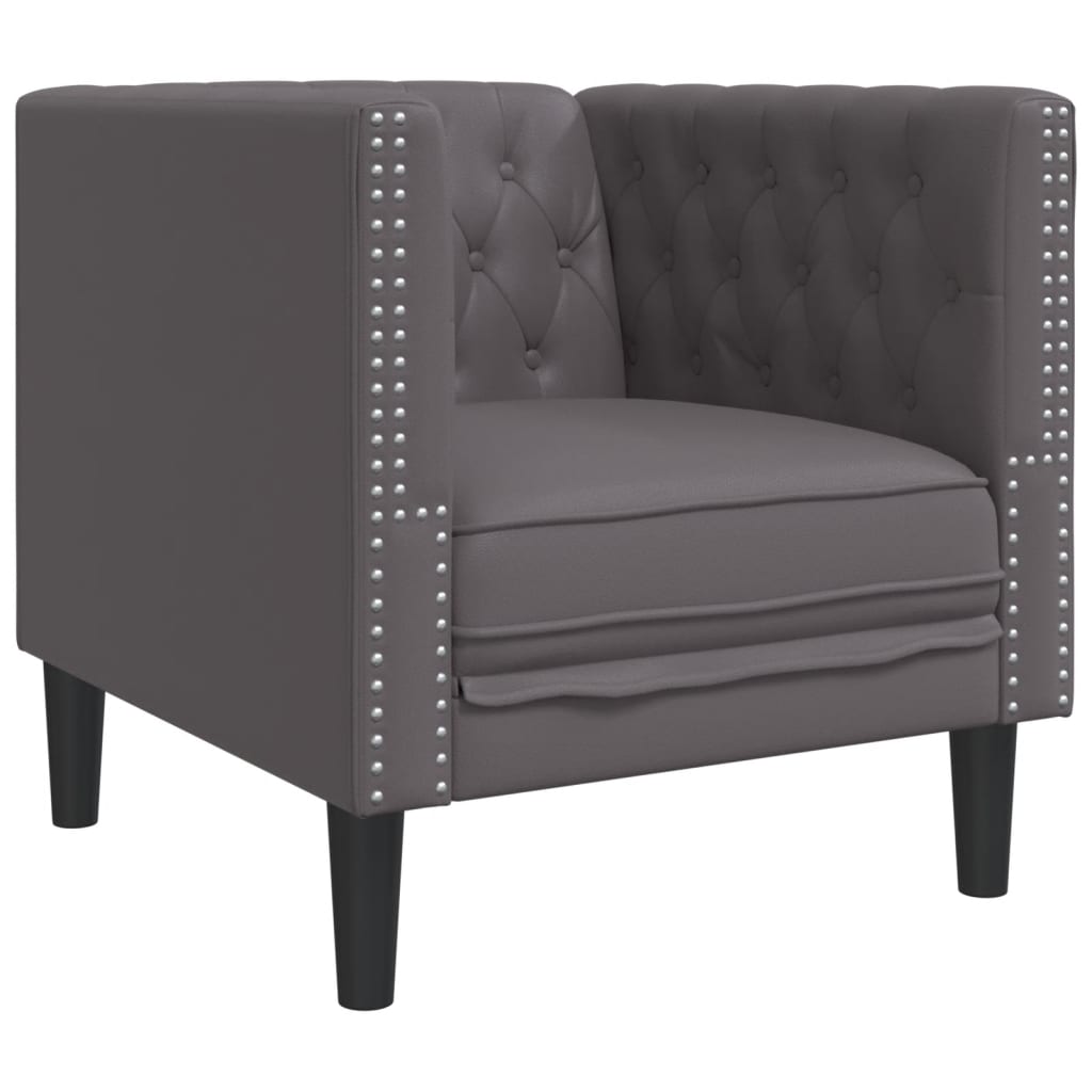 vidaXL Set canapele Chesterfield cu 3 locuri, gri, piele eco. vidaXL Set canapele Chesterfield cu 3 locuri, gri, piele eco.