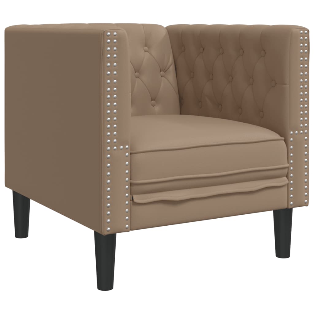 vidaXL Set canapele Chesterfield cu 3 locuri, cappuccino, piele eco.