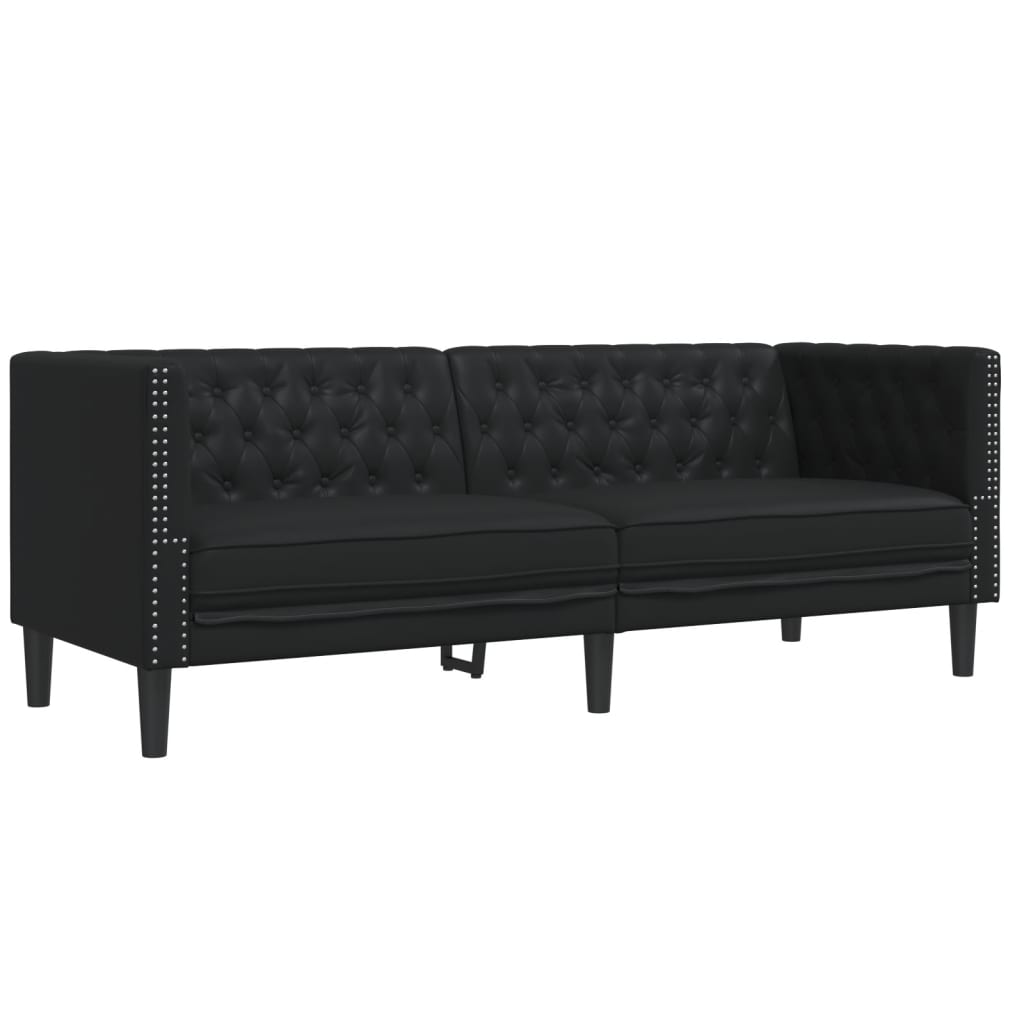 vidaXL Set canapele Chesterfield cu 2 locuri, negru, piele eco.