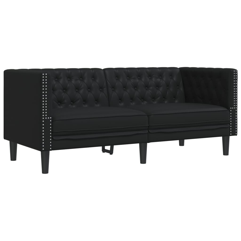 vidaXL Set canapele Chesterfield cu 2 locuri, negru, piele eco.