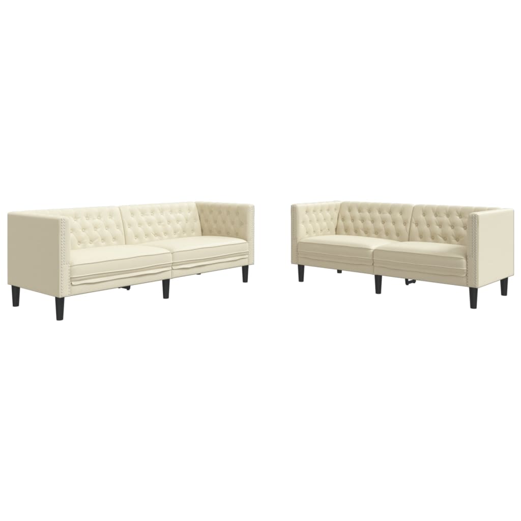 vidaXL Set canapele Chesterfield cu 2 locuri, crem, piele eco. vidaXL Set canapele Chesterfield cu 2 locuri, crem, piele eco.