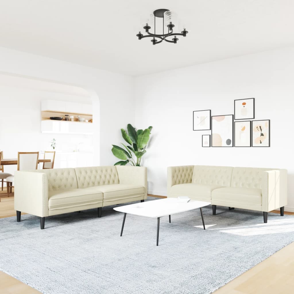 vidaXL Set canapele Chesterfield cu 2 locuri, crem, piele eco. vidaXL Set canapele Chesterfield cu 2 locuri, crem, piele eco.