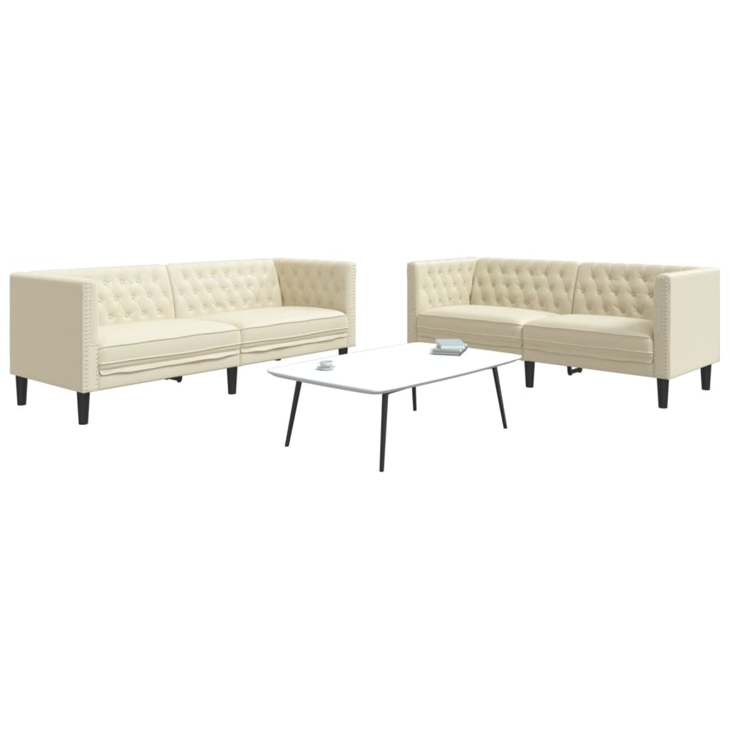 vidaXL Set canapele Chesterfield cu 2 locuri, crem, piele eco. vidaXL Set canapele Chesterfield cu 2 locuri, crem, piele eco.