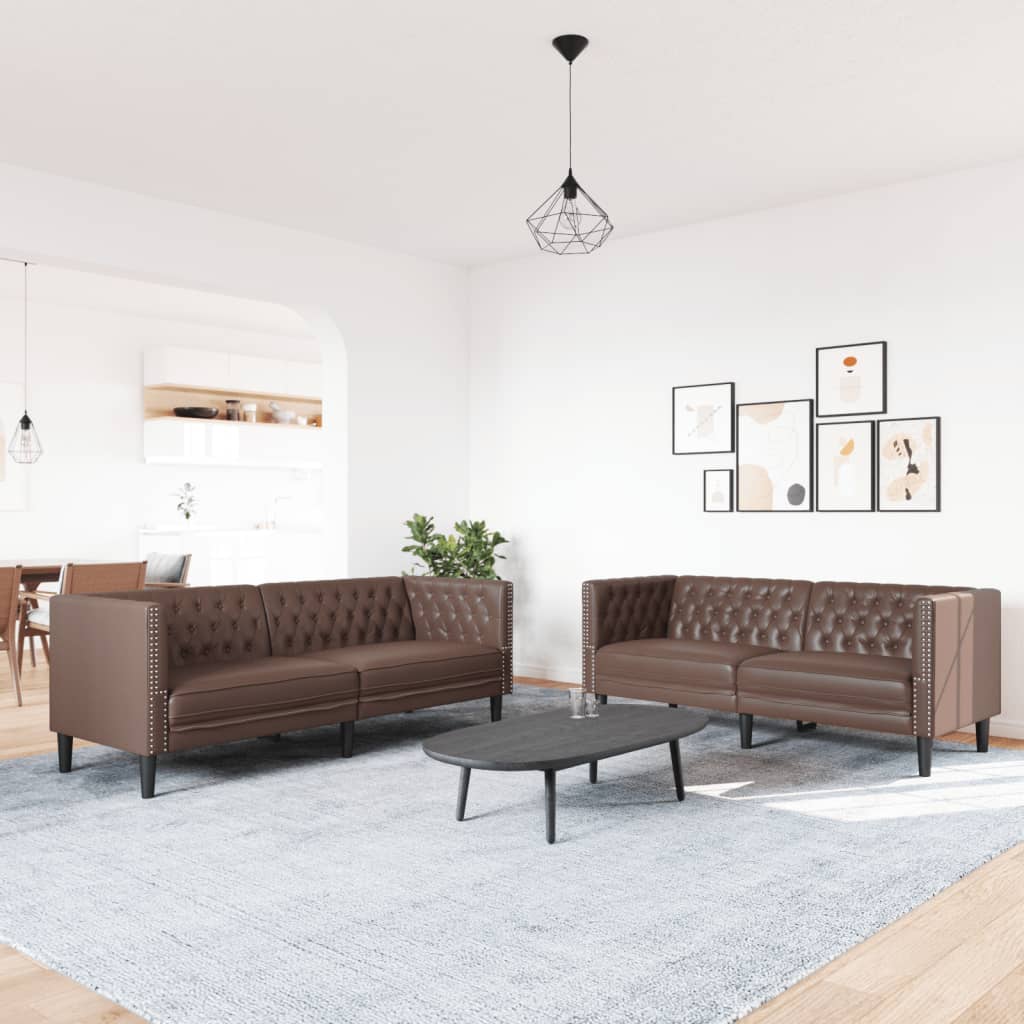 vidaXL Set canapele Chesterfield cu 2 locuri, maro, piele eco.