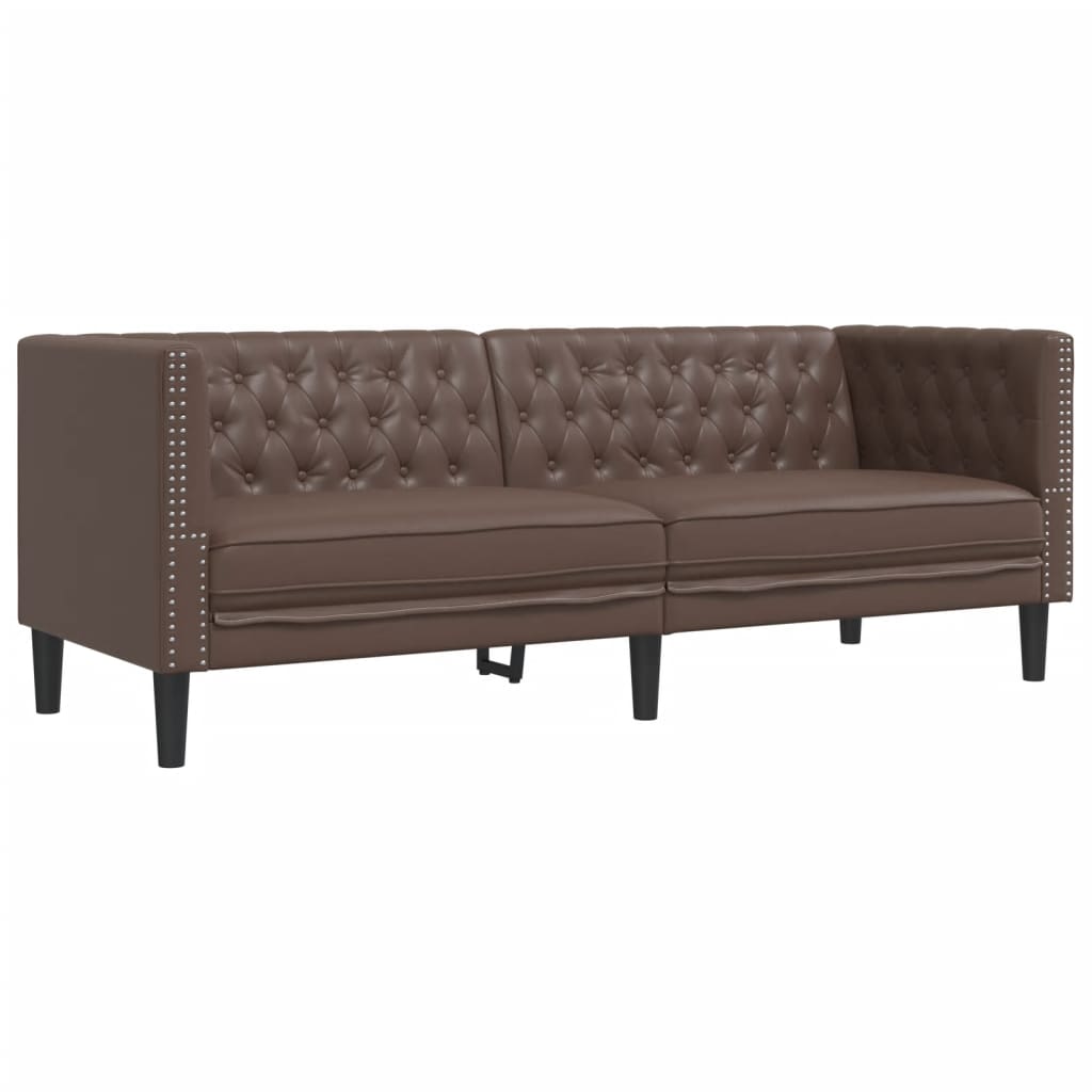 vidaXL Set canapele Chesterfield cu 2 locuri, maro, piele eco.