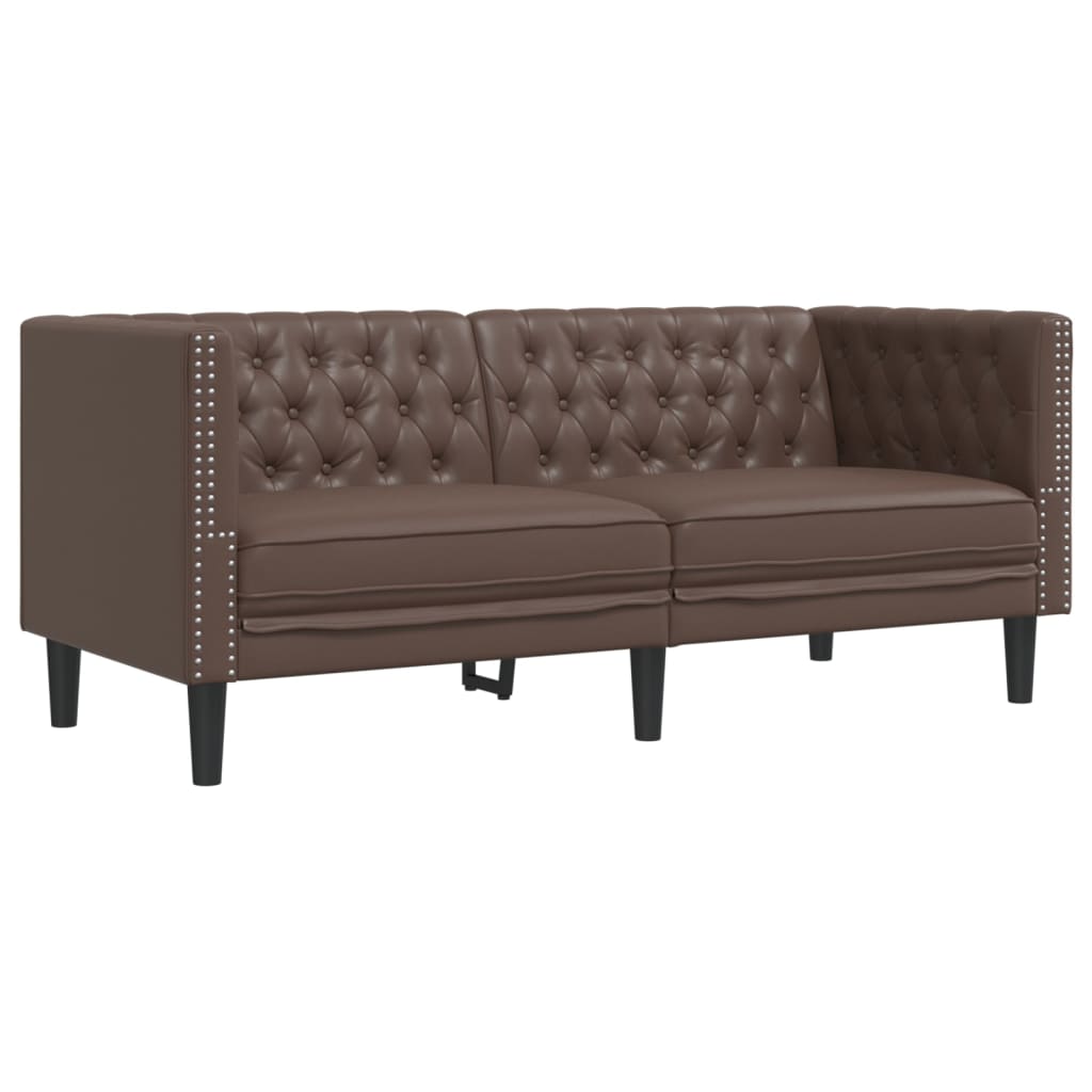 vidaXL Set canapele Chesterfield cu 2 locuri, maro, piele eco.