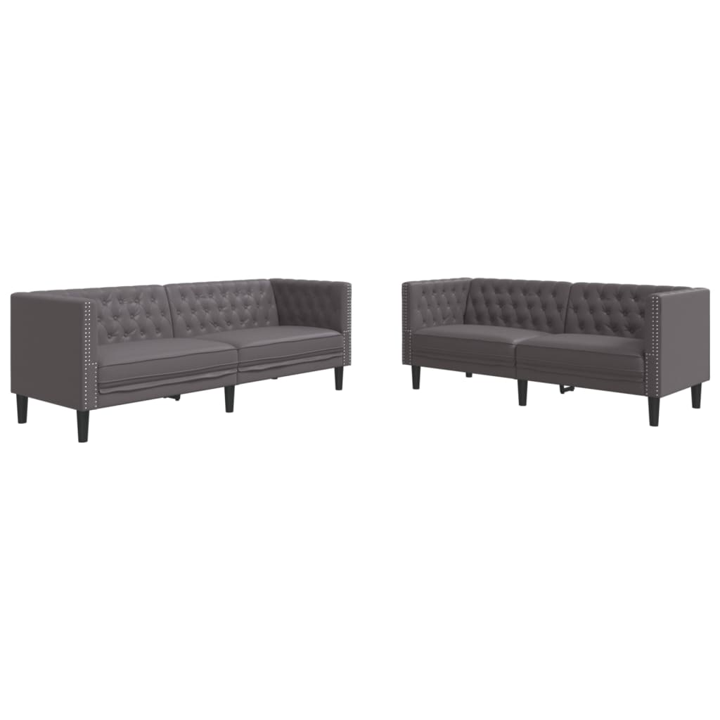 vidaXL Set canapele Chesterfield cu 2 locuri, gri, piele eco.