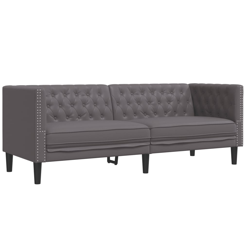 vidaXL Set canapele Chesterfield cu 2 locuri, gri, piele eco.