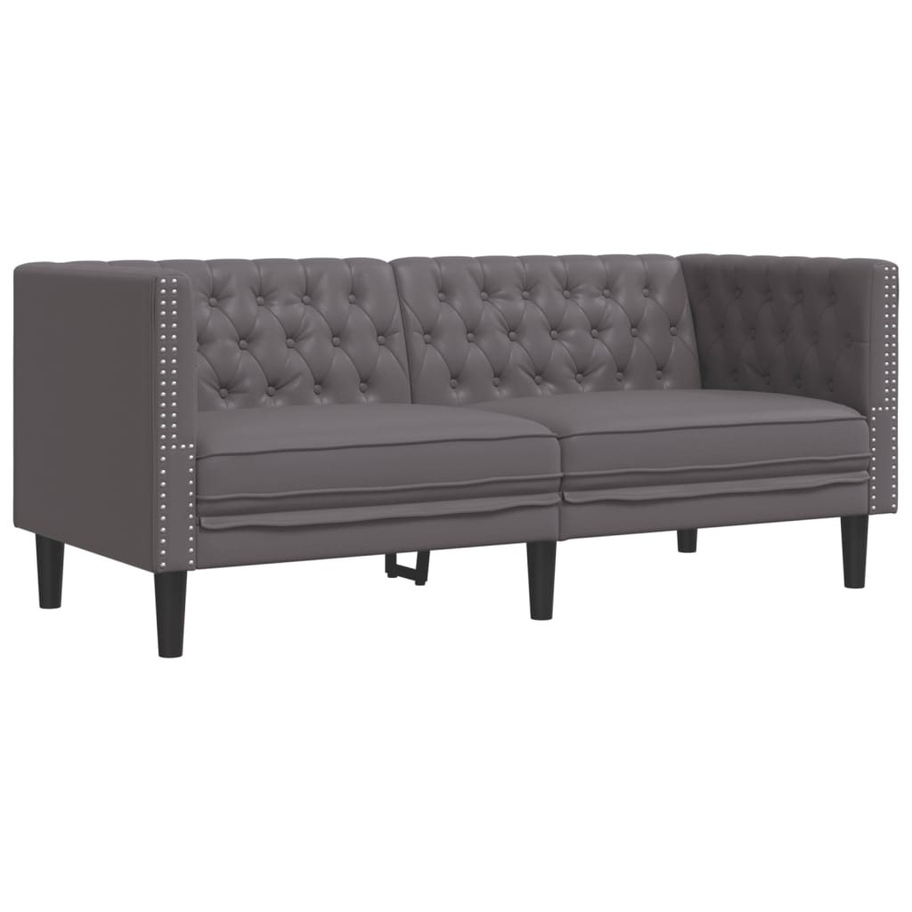vidaXL Set canapele Chesterfield cu 2 locuri, gri, piele eco.