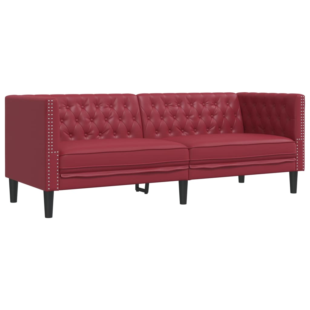 vidaXL Set canapele Chesterfield cu 2 locuri roșu vin piele eco.