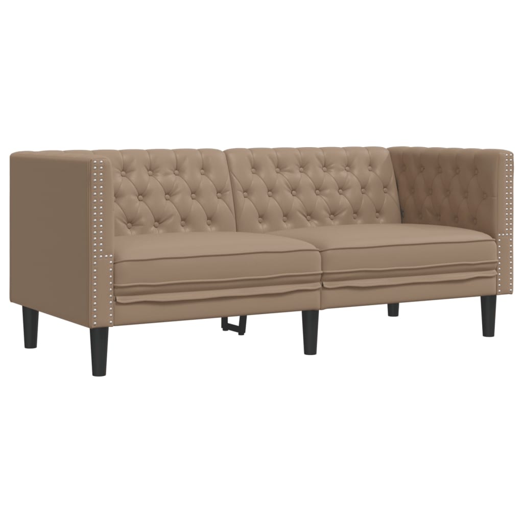 vidaXL Set canapele Chesterfield cu 2 locuri, cappuccino, piele eco.