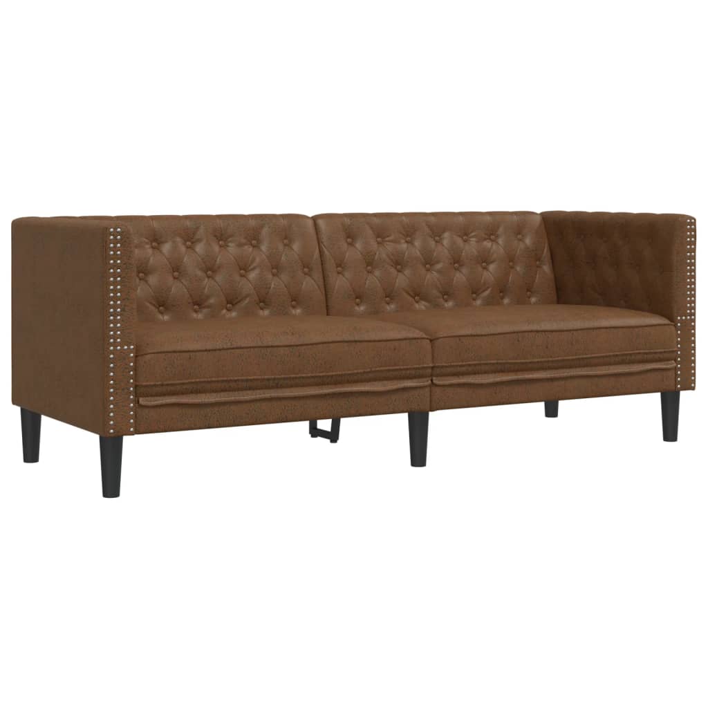 vidaXL Set canapele Chesterfield cu 2 locuri, maro piele întoarsă eco. vidaXL Set canapele Chesterfield cu 2 locuri, maro piele întoarsă eco.