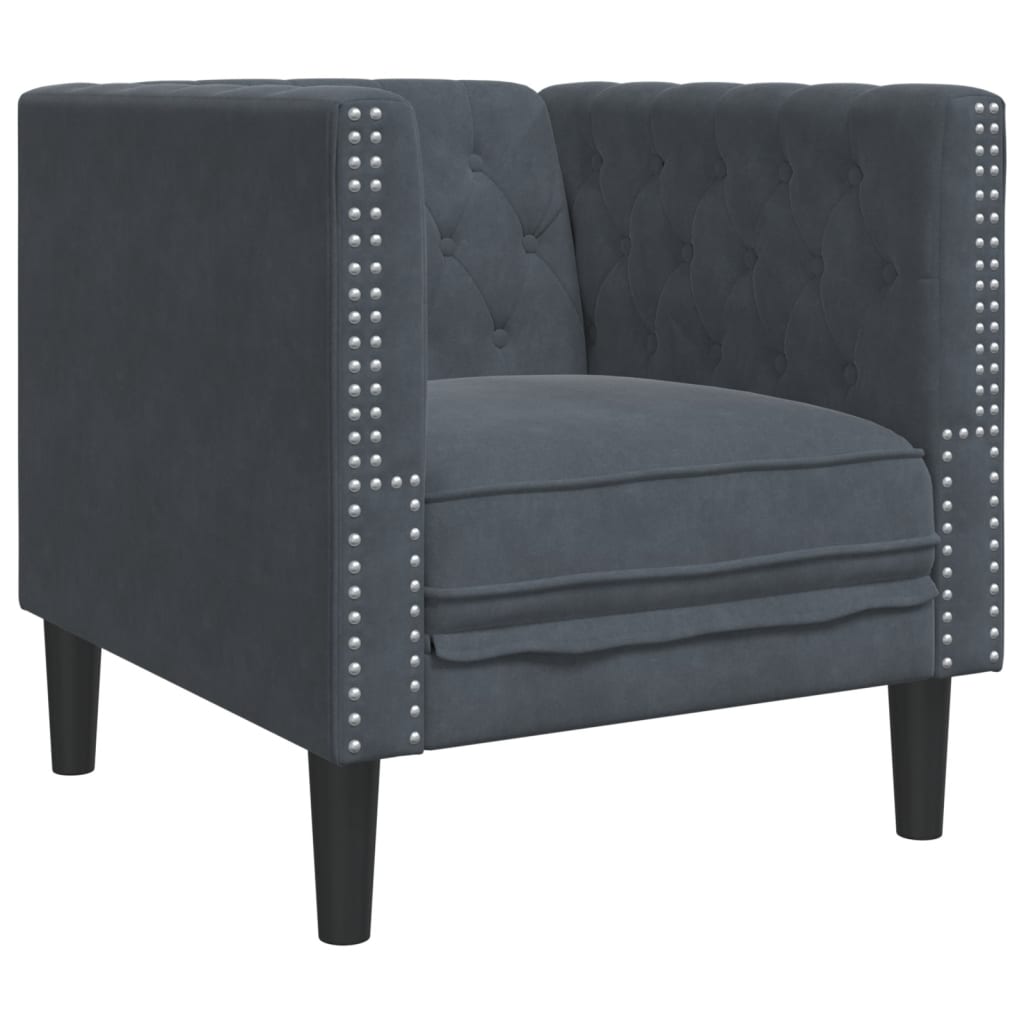 vidaXL Set canapele Chesterfield cu perne rulou, 3 piese, gri, catifea vidaXL Set canapele Chesterfield cu perne rulou, 3 piese, gri, catifea