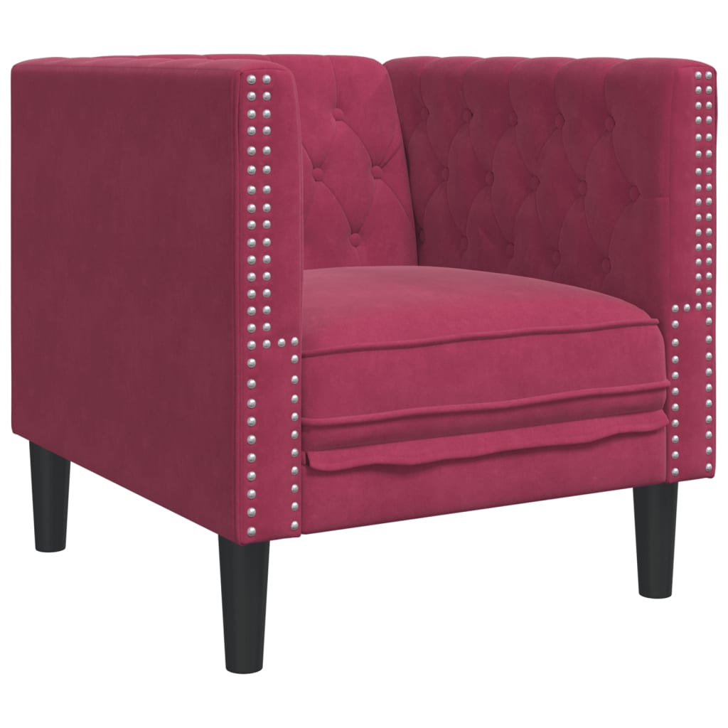 vidaXL Set canapele Chesterfield perne rulou 3 piese roșu vin catifea